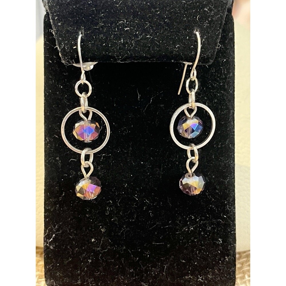 Iridescent Glass Teardrop Dangle Earrings Pierced Rainbow Aurora Borealis Fairy